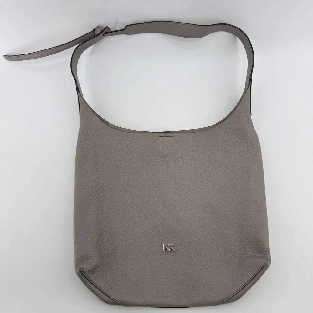 Michael Kors Junie Pebbled Leather Hobo Shoulder Bag Pearl Grey 30T8TX5H2L